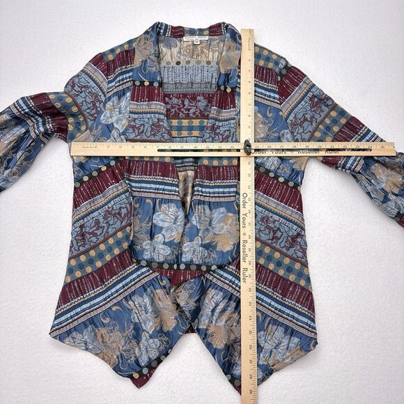 Alberto Makali Jacket Womens Size Medium Red Blue Open Front Satin Floral Stripe - Picture 6 of 8